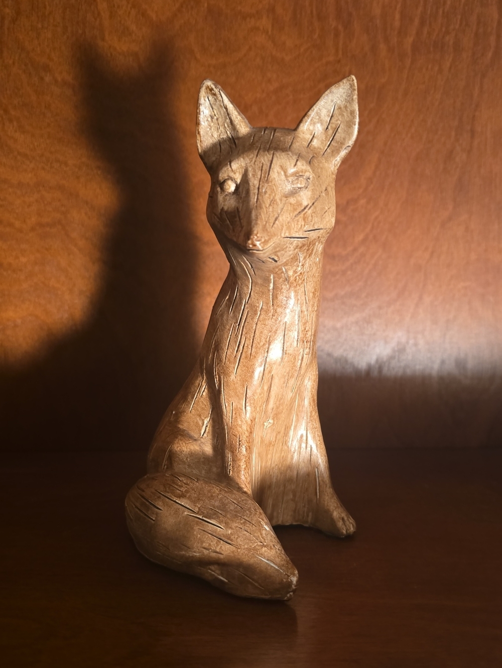 Rustic Hand-Carved Looking Fox Figurine